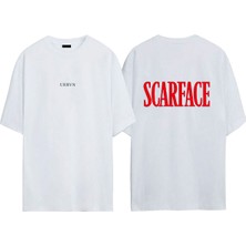 Urbvn Scarface Logo Tasarım Baskılı Beyaz Oversize T-Shirt