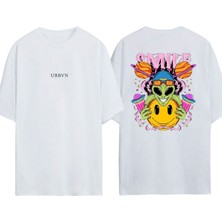 Urbvn Smile 8 Tasarım Baskılı Beyaz Oversize T-Shirt