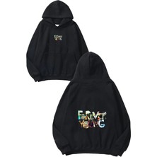 Urbvn Forever Young Tasarım Baskılı Oversize Siyah Kapüşonlu Sweatshirt