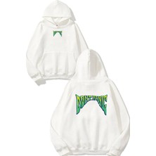 Urbvn Dont Panic Tasarım Baskılı Oversize Beyaz Kapüşonlu Sweatshirt