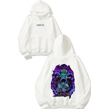 Urbvn Solo Leveling Tasarım Baskılı Oversize Beyaz Kapüşonlu Sweatshirt