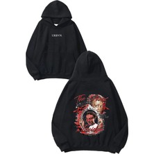 Urbvn Devil Inside Tasarım Baskılı Oversize Siyah Kapüşonlu Sweatshirt