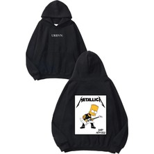 Urbvn Metallica Bart Tasarım Baskılı Oversize Siyah Kapüşonlu Sweatshirt