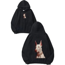 Urbvn White Doberman Tasarım Baskılı Oversize Siyah Kapüşonlu Sweatshirt