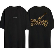 Urbvn Honey Tasarım Baskılı Siyah Oversize T Shirt