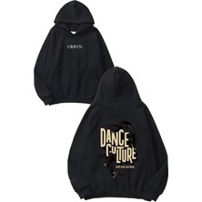 Urbvn Dance Culture Tasarım Baskılı Oversize Siyah Kapüşonlu Sweatshirt