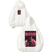 Urbvn Billie 2 Tasarım Baskılı Oversize Beyaz Kapüşonlu Sweatshirt