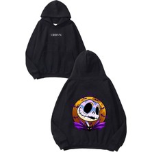 Urbvn Tim Burton Tasarım Baskılı Oversize Siyah Kapüşonlu Sweatshirt