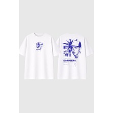 Urbvn Eminem 4 Tasarım Baskılı Beyaz Oversize T Shirt