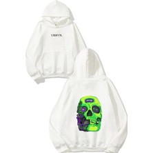 Urbvn Kurukafa Yeşil Tasarım Baskılı Oversize Beyaz Kapüşonlu Sweatshirt