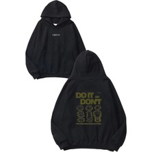 Urbvn Do It Tasarım Baskılı Oversize Siyah Kapüşonlu Sweatshirt