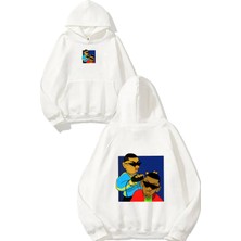 Urbvn Barber Boy Tasarım Baskılı Oversize Beyaz Kapüşonlu Sweatshirt