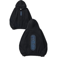 Urbvn Ethnic 3 Tasarım Baskılı Oversize Siyah Kapüşonlu Sweatshirt