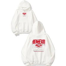 Urbvn Ghetto 6 Tasarım Baskılı Oversize Beyaz Kapüşonlu Sweatshirt