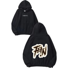 Urbvn Fein Tasarım Baskılı Oversize Siyah Kapüşonlu Sweatshirt