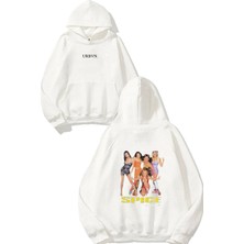 Urbvn Spice Girls Tasarım Baskılı Oversize Beyaz Kapüşonlu Sweatshirt