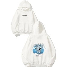 Urbvn Metallica Free Tasarım Baskılı Oversize Beyaz Kapüşonlu Sweatshirt