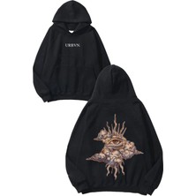 Urbvn Cloud Eye Tasarım Baskılı Oversize Siyah Kapüşonlu Sweatshirt