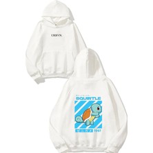 Urbvn Squirtle 1997 Tasarım Baskılı Oversize Beyaz Kapüşonlu Sweatshirt