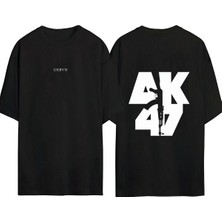 Urbvn AK47 Tasarım Baskılı Siyah Oversize T Shirt