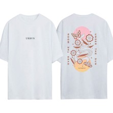 Urbvn Over The Moon Tasarım Baskılı Beyaz Oversize T-Shirt