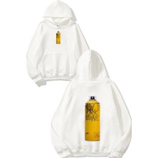 Urbvn Ny Sprey Tasarım Baskılı Oversize Beyaz Kapüşonlu Sweatshirt