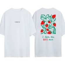 Urbvn Berry Tasarım Baskılı Beyaz Oversize T-Shirt