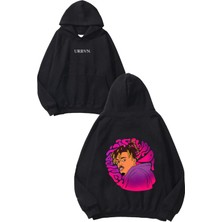 Urbvn Wrld Rapper Tasarım Baskılı Oversize Siyah Kapüşonlu Sweatshirt