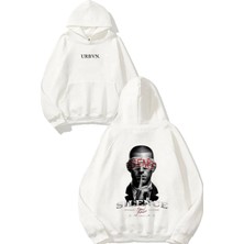 Urbvn Silence Man Tasarım Baskılı Oversize Beyaz Kapüşonlu Sweatshirt