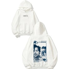 Urbvn Harry Styles Tasarım Baskılı Oversize Beyaz Kapüşonlu Sweatshirt