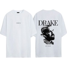 Urbvn Drake Tasarım Baskılı Beyaz Oversize T-Shirt
