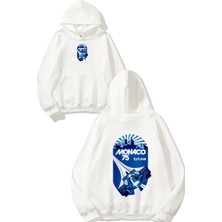 Urbvn Monaco Race Tasarım Baskılı Oversize Beyaz Kapüşonlu Sweatshirt