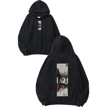 Urbvn Father Tasarım Baskılı Oversize Siyah Kapüşonlu Sweatshirt