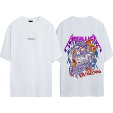 Urbvn Metallica Ride Tasarım Baskılı Beyaz Oversize T-Shirt