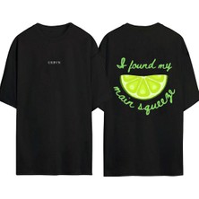Urbvn Lime Tasarım Baskılı Siyah Oversize T Shirt