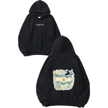 Urbvn Bayrak Tasarım Baskılı Oversize Siyah Kapüşonlu Sweatshirt