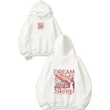Urbvn Chase Dreams Tasarım Baskılı Oversize Beyaz Kapüşonlu Sweatshirt