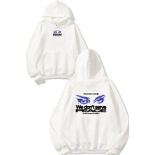 Urbvn Peace 3 Tasarım Baskılı Oversize Beyaz Kapüşonlu Sweatshirt