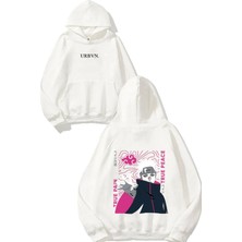 Urbvn True Peace Tasarım Baskılı Oversize Beyaz Kapüşonlu Sweatshirt