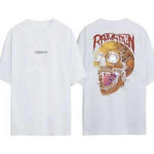 Urbvn Ramstain Skulls Tasarım Baskılı Beyaz Oversize T-Shirt