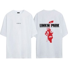Urbvn Linkin Park Tasarım Baskılı Beyaz Oversize T-Shirt