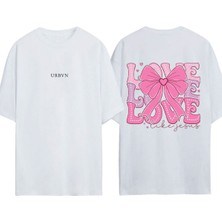 Urbvn Love Love Tasarım Baskılı Beyaz Oversize T-Shirt