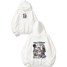 Urbvn Street 1 Tasarım Baskılı Oversize Beyaz Kapüşonlu Sweatshirt