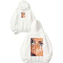 Urbvn Failure Tasarım Baskılı Oversize Beyaz Kapüşonlu Sweatshirt