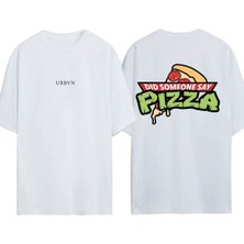 Urbvn Tmnt Pizza Tasarım Baskılı Beyaz Oversize T-Shirt