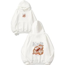 Urbvn Gym Club Tasarım Baskılı Oversize Beyaz Kapüşonlu Sweatshirt