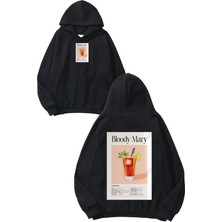 Urbvn Bloody Mary Tasarım Baskılı Oversize Siyah Kapüşonlu Sweatshirt