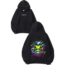 Urbvn Killer Face Tasarım Baskılı Oversize Siyah Kapüşonlu Sweatshirt