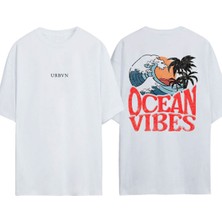 Urbvn Ocean Vibes Tasarım Baskılı Beyaz Oversize T-Shirt