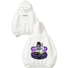 Urbvn Dj Astronot Tasarım Baskılı Oversize Beyaz Kapüşonlu Sweatshirt